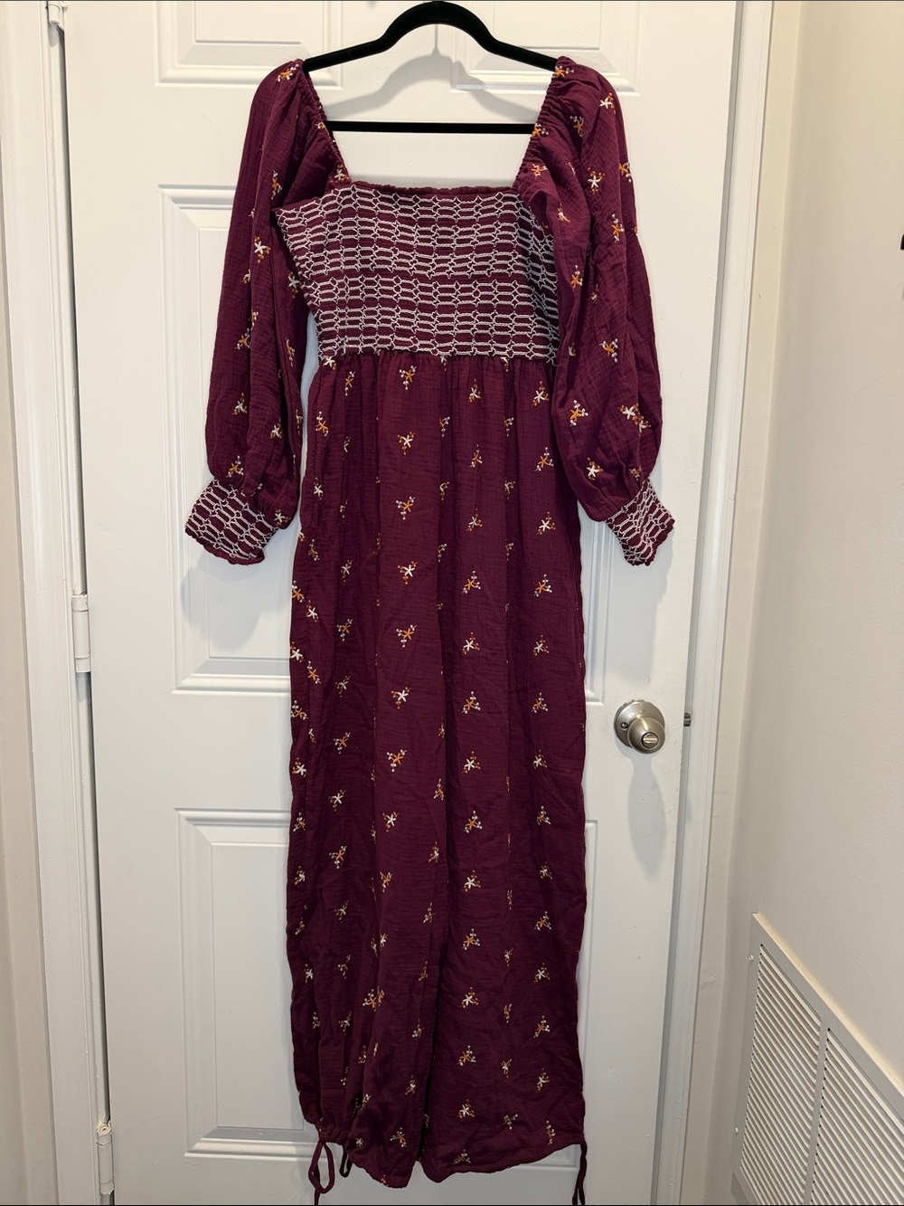 Pink Lily Burgundy Smocked Jumpsuit with Puff Sleeves